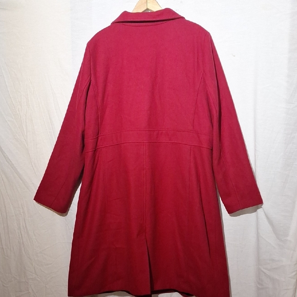 Vintage Wool Rayon Double-Breasted Red Trench Coat, Old Navy, 16, NWOT - Picture 9 of 13
